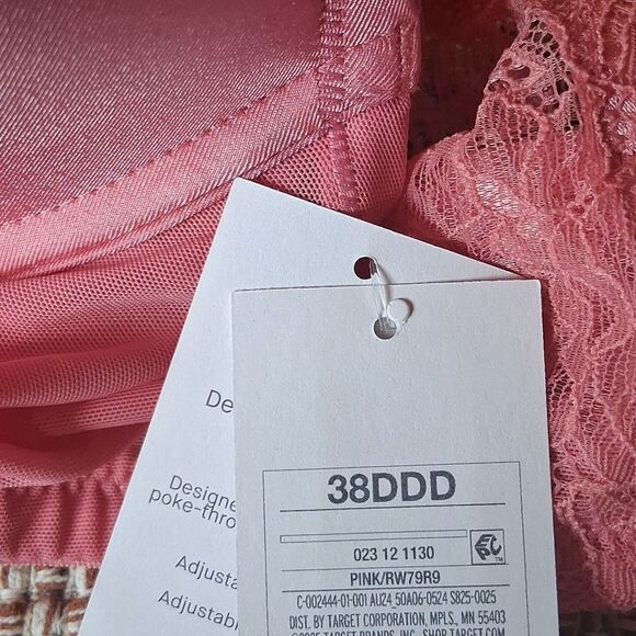 Auden Smooth Light Lift Comfort Wire Demi Coverage Bra Pink Lace 38DDD New - Picture 8 of 8